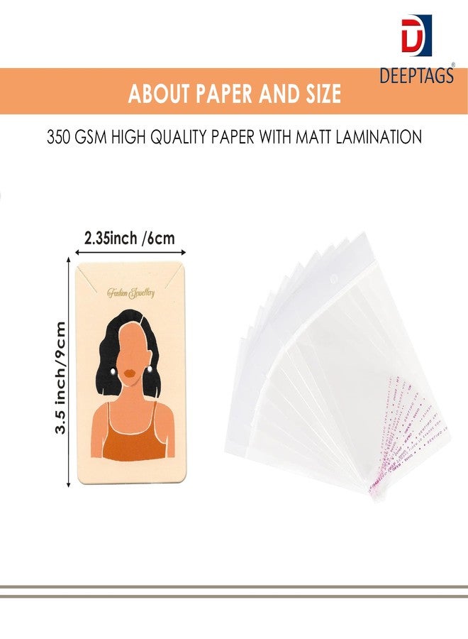 DEEPTAGS Printed Jewellery Display Cards with Transparent Plastic Bags for Bracelet, Earring, Jewelry, Necklace - Peach, 200 PCS - Image 2